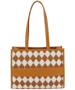 Mesh Check Printed Tote Bag LAS001Z BROWN